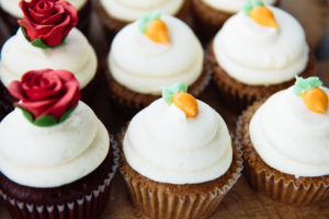 The Mad Hatter's Red Velvet and Carrot Cake Cupcakes.