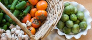 Variety of fresh vegetables and mushrooms, key ingredients for breakfast and brunch dishes at Mad Hatter Cafe & Bakeshop in Durham