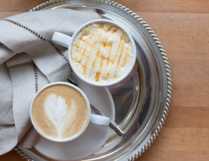 Specialty coffee drinks at Mad Hatter's Durham brunch café